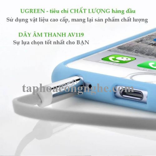Ugreen 10761 5M màu trắng Dây Audio 3.5Mm Dẹt Mạ Vàng 1 Đầu Vuông 90 Tpe AV119 30010761